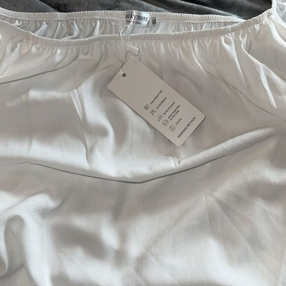 Luckymore White Off Shoulder Line Loop Tie Top Blouse Shirt XL NWT - Picture 4 of 4